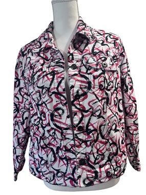 iOS women's abstract print trucker-style jacket.